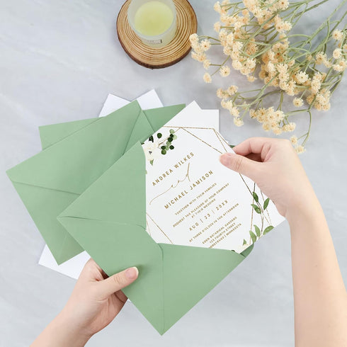 50 Pack A7 Envelopes, Sage Green Greeting Card Envelopes Self Seal, 5.24 x 7.24 in Envelopes for Birthday Graduation Baby Shower Wedding Invitatio...