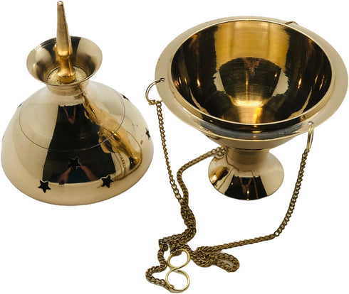 Brass Hanging Censer, Charcoal Incense Burner with Chains, 7" High x 3.5" Diameter...