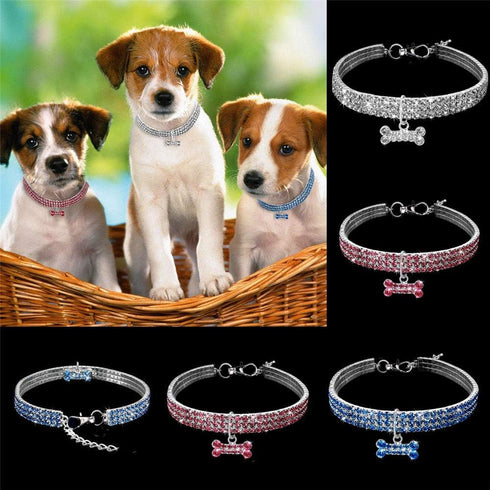 Dogs Kingdom Amazing 3 Rows Rhinestones Necklace Pet Cat Dog Collar Bling Rhinestone Bone Jewelry Party Wedding Accessories,Dark Blue,M:10-12" Nec...