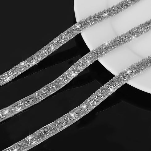 Yolev 3 Yards Self Adhesive Rhinestone Strips Diamond Bling Crystal Rhinestone Ribbon Sticker, DIY for Crafting, Cake Decorating and Fabric (Silve...