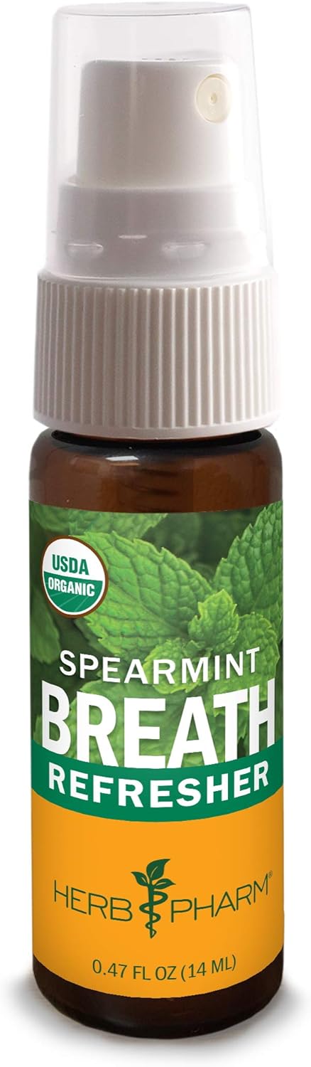 Herb Pharm Breath Refresher Certified Organic Herbal Fresh Breath Spray with Spearmint Essential Oil - 1/2 Ounce...