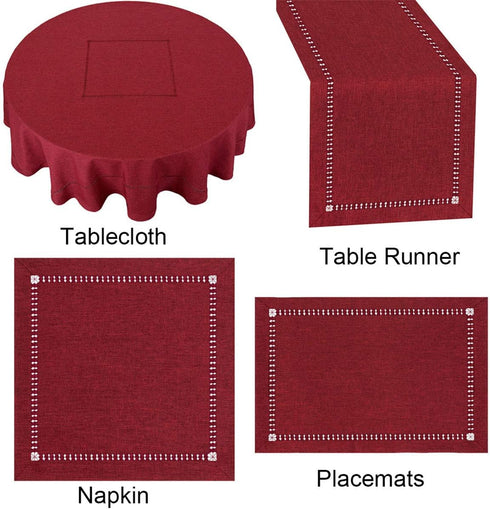 Grelucgo Handmade Hemstitched Polyester Rectangle Table Runners Dresser Scarves, Cranberry 14x84 inch...