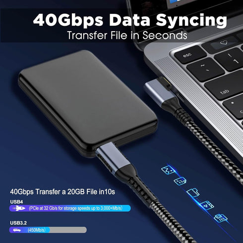 V 240W Right Angle USB 4 Cable for Thunderbolt 4 Cable 2.6 FT USB 4 Coaxial Cable with 40Gbps Data and 8K@30Hz/5K@60Hz,Compatible with Thunderbolt...