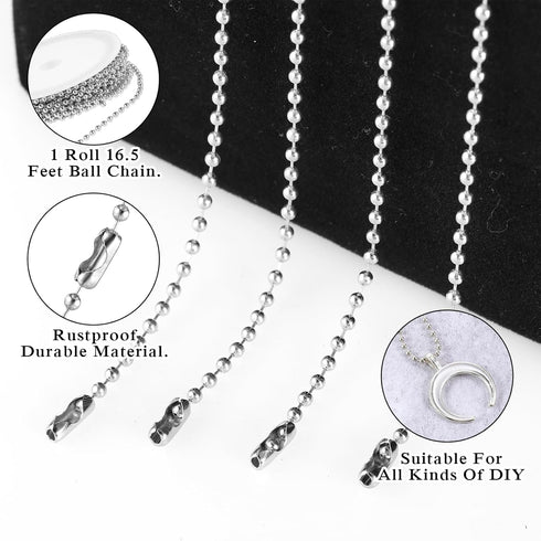 Molain Stainless Steel Ball Chain, Silver Ball Chain with Matching Connectors Chains Jewelry Making Supplies DIY for Dog Tag Necklace Earring Brac...