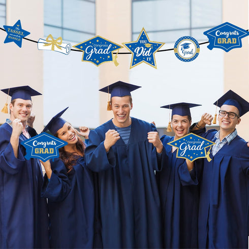 Blue and Gold Graduation Decorations Set of 24 Class of 2025 Table Decor Congrats Grad Party Centerpiece Sticks Table Toppers Graduation Party Sup...