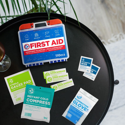 Be Smart Get Prepared 110 pc First Aid Kit: Clean, Treat, Protect Minor Cuts, Home, Office, Car, School, Business, Travel, Emergency, Outdoor, Cam...