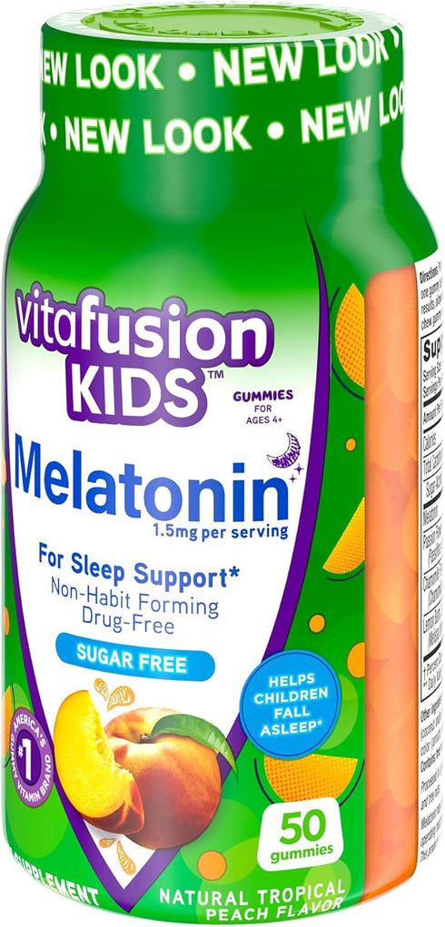 Vitafusion Kids Melatonin Gummy Supplements, Tropical Peach Flavored Sleep Support Supplements (1), 50 Count...