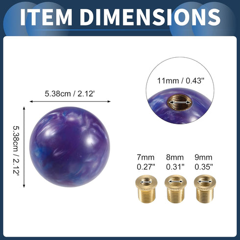 Round Ball Shift Knob, 5.4cm Universal for Automatic and Manual Vehicle Gear Shifter Knob with 3 Adapter Acrylic Purple, 1 Set...
