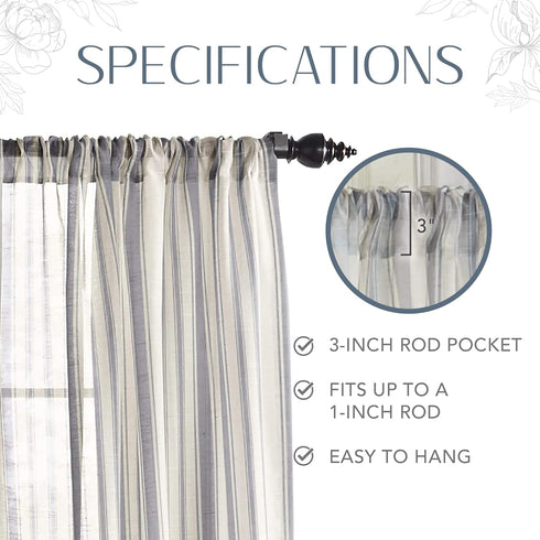 Elrene Home Fashions Hampton Stripe Sheer Window Curtain, 52" x 84" (1 Panel), Grey...