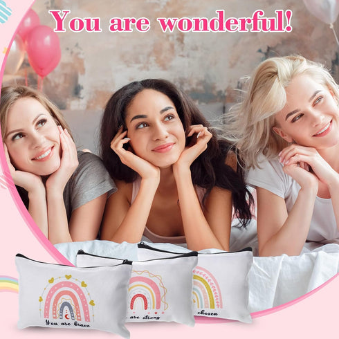 24 Pcs Rainbow Cosmetic Bags Motivational Quotes Makeup Bag Inspirational Makeup Pouch with Zipper Inspirational Gifts for Women Coin Purse for Te...