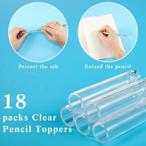 18 Pieces Plastic Pencil Caps, Pencil Tip Protector Cover Clear Pencil Toppers Clear Pencil Caps for Wooden Pencils Extender Holders for Student S...