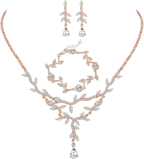 ORAZIO Wedding Bridal Jewelry for Women Crystal Necklace Dangle Earrings Bracelet Sets For Bride Bridesmaids Rhinestone Prom Costume Jewelry Set f...