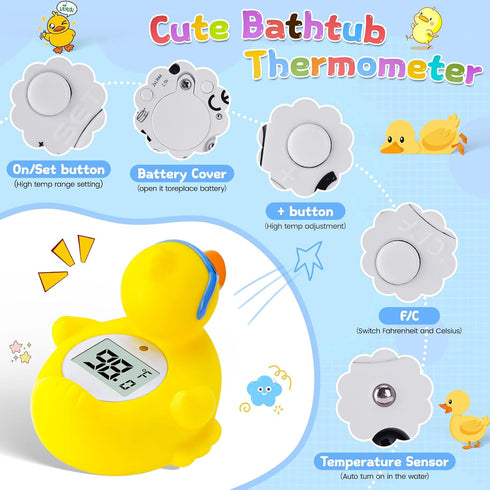 Duck Baby Bath Thermometer, Newborn Bath and Room Temperature Thermometer Safety Floating Toy, Bathtub Thermometer for Infant...