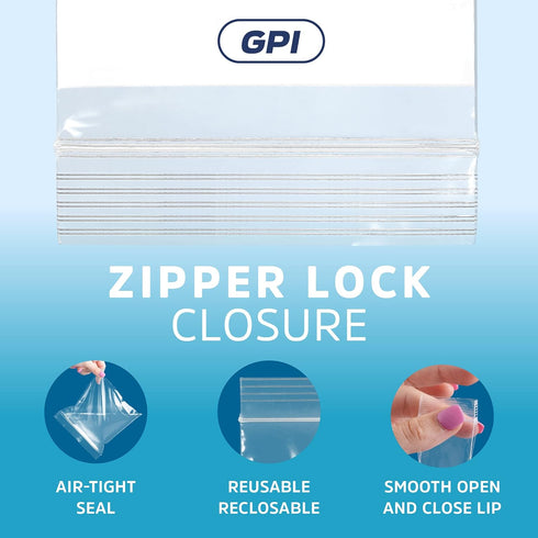 GPI - 2" x 3" - Bulk Pack of 100, 4 Mil Thick, Heavy Duty, Clear Plastic Reclosable Zip Bags, with Write-on White Block for Labeling, Strong & Dur...