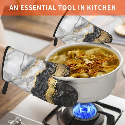 Black and White Marble Oven Mitts (Set of 2) are Heat Resistant and Sturdy for Kitchen, Cooking, Baking, Grilling and More....