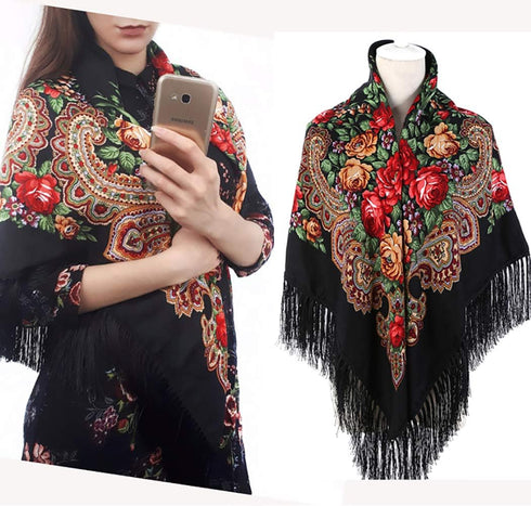 Gudessly Women's Traditional Scarf Wrap Tassel Shawl Fringes Neck Head Shawl Retro Scarf Floral Poncho Printing Shawl...