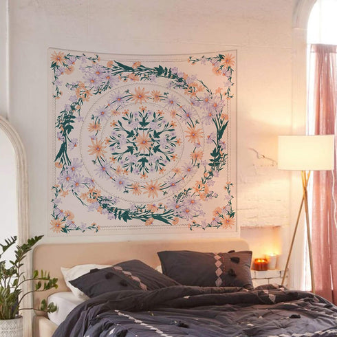 Simpkeely Mandala Floral Medallion Tapestry, Sketched Clara Flower Plant Boho Wall Hanging, Bohemian Hippie Tapestries for Bedroom Living Room Dor...