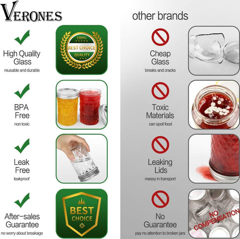 VERONES Mason Jars 8 OZ, 8 OZ Canning Jars Jelly Jars With Regular Lids, Ideal for Jam, Honey, Wedding Favors, Shower Favors, 15 PACK...