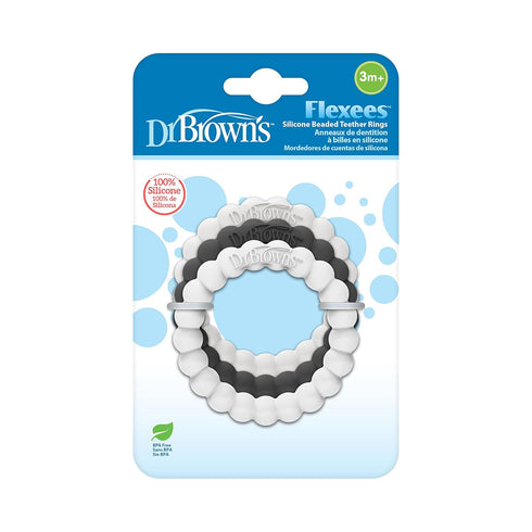Dr. Brown's Flexees Beaded Teether Rings, 100% Silicone, Soft & Easy to Hold, Encourages Self-Soothe, 3 Pack, Black, White, Gray, BPA Free, 3m+...