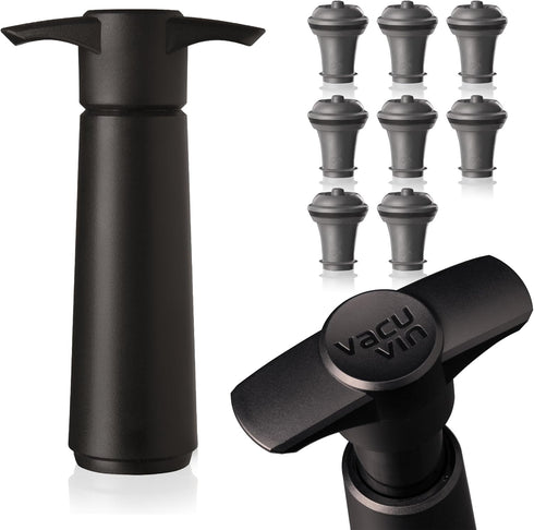 Vacu Vin Wine Saver Pump Black with 8 Vacuum Stopper Grey - Airtight Seal for Opened Bottles to Preserve the Freshness Up to 10 Days - Easy to Use...
