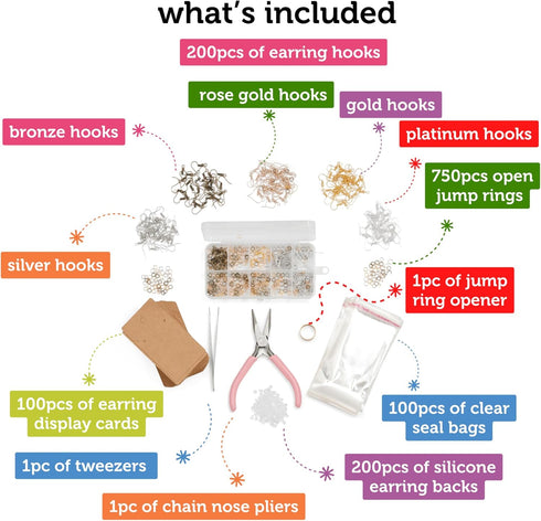 Incraftables Earring Making Kit (5 Colors). DIY Earring Kits for Jewelry Making Supplies w/Hypoallergenic Earring Hooks, Backs, Display Cards, Bag...