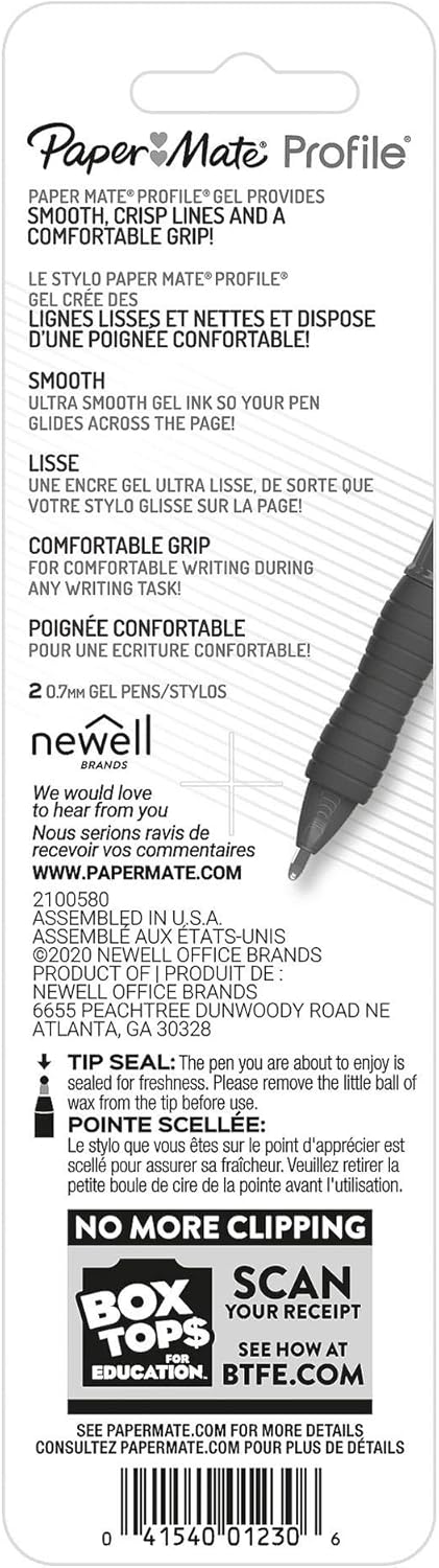 Paper Mate Profile Retractable Gel Pens, 2 / Pack...
