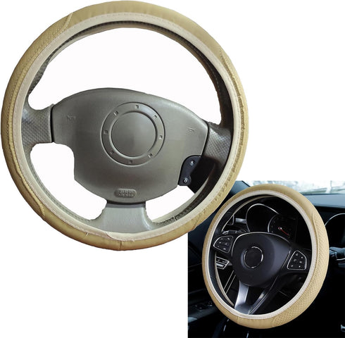 Leather Car Steering Wheel Cover, YUNXNYC Universal Auto Steering Wheel Protector Breathable Anti-Slip Elastic Steering Wheel Cover for Men Women ...