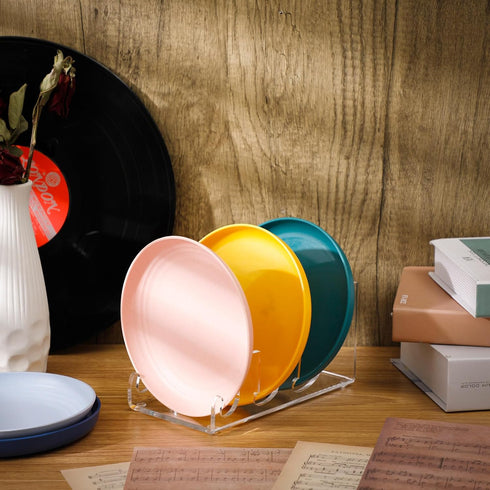 Domensi 2 Pcs Acrylic Plate Stands for Display Clear Dinnerware Display Stand China Display Stand Plate Racks for Display China Place Setting Hold...