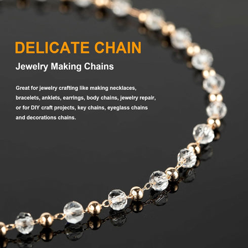 KYUNHOO 16.4 Feet Gold Plated Brass Beaded Jewelry Chain Bulk Clear Glass Crystal Necklace Chain for Women Jewelry Making Supplies Findings...