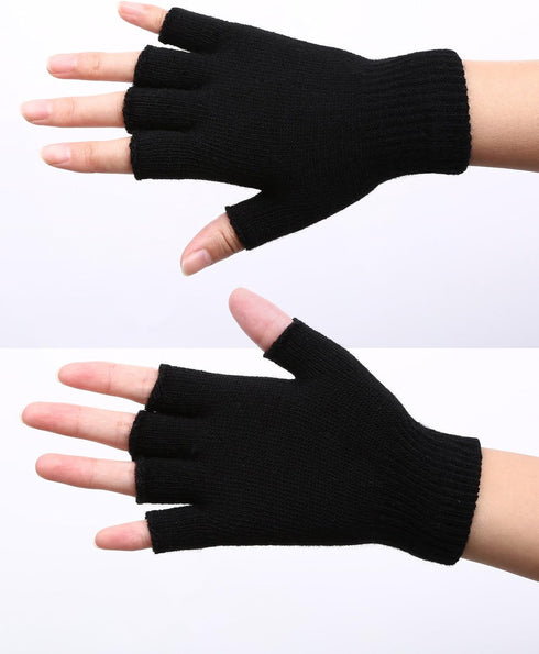 SATINIOR 2 Pair Unisex Half Finger Gloves Winter Stretchy Knit Fingerless Gloves in Common Size...