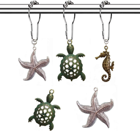 Molika Shower Curtain Hooks Rings - Rustproof Metal Curtain Hangers?Starfish Seahorse Turtle Decorative Bath Room Animal Accessories Set - Creativ...
