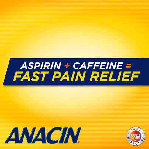 Anacin Fast Pain Relief, Aspirin + Caffeine Pain Reliever, 100 coated tablets...