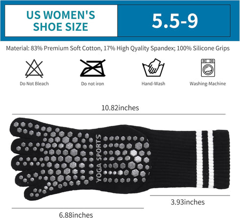 Grippy Yoga Socks for Women – Full Toe Cotton Crew Non Slip Sticky Grip Accessories for Yoga, Barre, Pilates, Dance, Ballet...