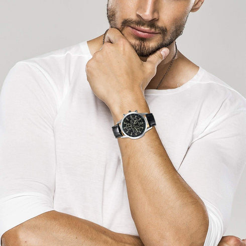 JewelryWe Business Casual Men's Quartz Wrist Watch Dial Leather Strap Watches for Christmas...