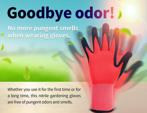 Nitrile Coated Garden Gloves for Women and Men, Red, Small...