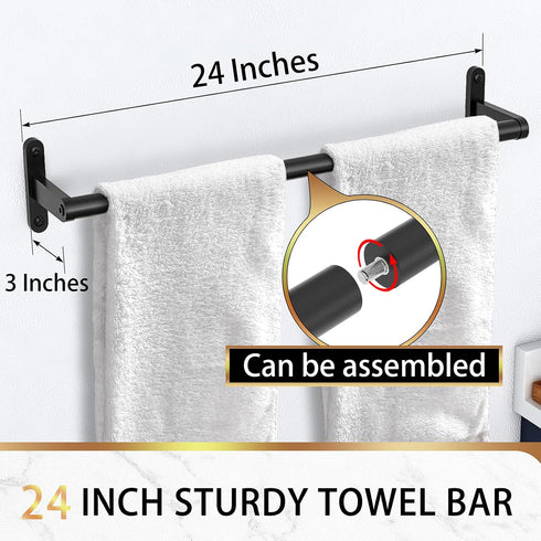 24 Inch Matte Black Towel Bar for Bathroom, Towel Racks for Bathroom Wall Stainless Steel, Heavy Duty Bathroom Towel Rod Wall Single Towel Bar...