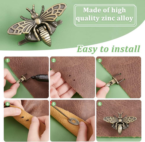 PH PandaHall 6 Sets, 6 Colors 3D Bee Shape Bag Turn Buckles Alloy Purse Lock Purse Clasp Closure Lock Clutch Closure for DIY Leathercraft Shoulder...