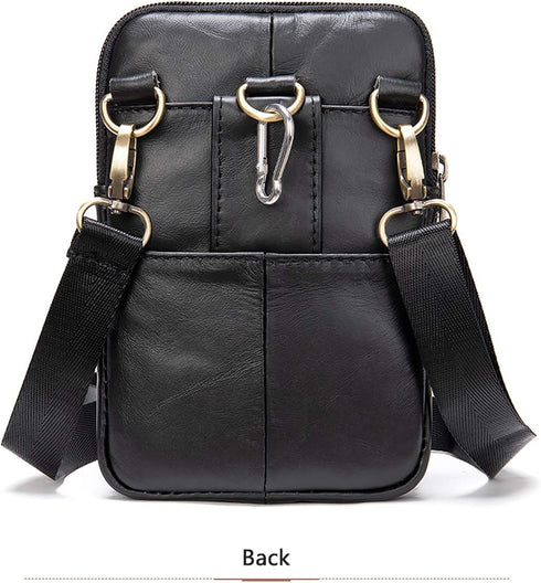 Cell Phone Shoulder Bag Leather Men, Waterproof Phone Waist Bag Messenger Bag Crossbody Purse with Belt Loop Wallet Case...