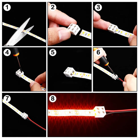 25 Pack Solderless White Led Tape Light Connectors Tighten Screw Terminal Blocks 2 Pin 10mm Connector with Screwdriver Wire to Strip Connector for...