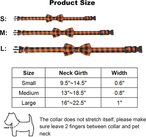 ADOGGYGO Halloween Dog Collar with Bow, Adjustable Plaid Dog Collars with Removable Bowtie Orange Purple Plaid Halloween Collars for Medium Dogs P...