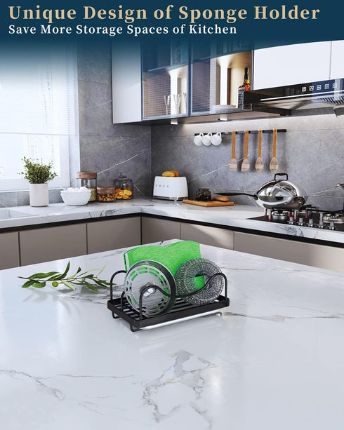 Consumest Sponge Holder for Kitchen Sink, Movable Sink Caddy for Countertop Organizer, 304 Stainless Steel Sink Sponge Holder with Detachable Drip...