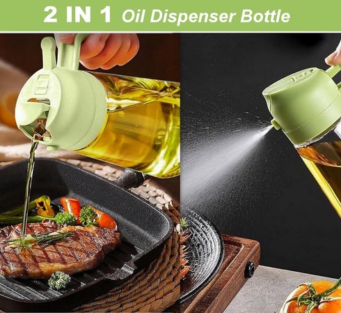 Olive Oil Sprayer Cooking Oil Dispensing Bottle: 2 in 1 Glass Olive Oil Dispenser Bottle, Upgraded Glass Oil Spraying Bottle for Kitchen Air Fryer...