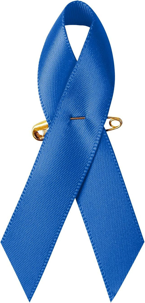 200 Pieces Blue Satin Awareness Ribbons with Safety Pins 1.4 x 3 inch...