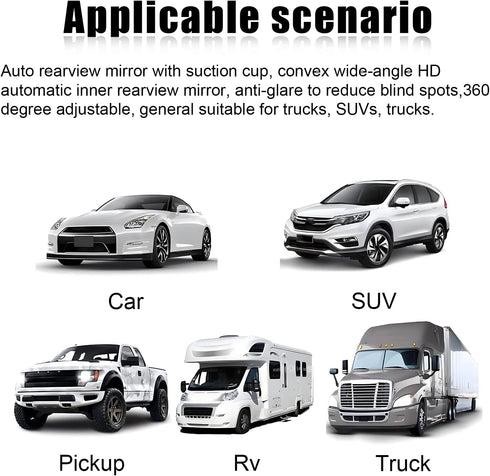 12''Anti Glare Rear View Mirror with Suction Cup, 360 Degrees Adjustable, HD Car Interior Rearview Mirror with Adjustable Suction Cup,Rear View Mi...