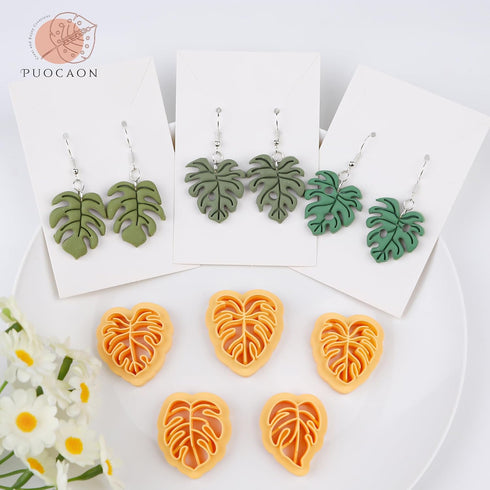 Puocaon Monstera Leaves Clay Cutters - 8 Pcs Clay Cutters for Polymer Clay Jewelry, Boho Monstera Clay Cutters for Earrings Making, Dangle Earring...