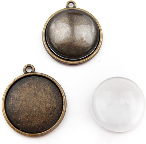 ALL in ONE 10pcs Double Side Cabochon Frame Setting Tray Pendant with 20pcs Clear Glass Dome Tile for DIY Jewelry Making (20MM)...