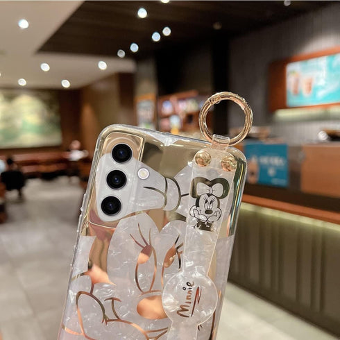 for Samsung Galaxy A15 5G Case 6.5" Sparkle Bling with Strap Stand Cute Pattern IMD Plating Design Silicone Shockproof Protective Glitter - Minnie...