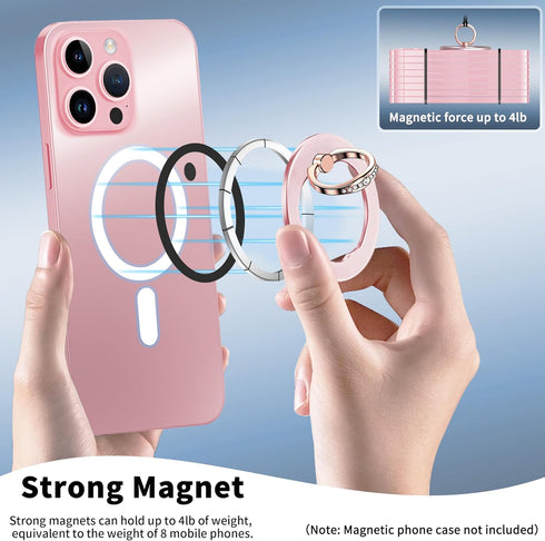Crystal Magnetic Phone Grip Holder, Mag Safe Accessories Ring Stand, for iPhone 15/14/13/12 Plus/Pro Max/Pro/Mini(Rose Gold)...