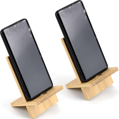 IFAMIO 2 Pack Bamboo Cell Phone Stand Wooden Phone Holder Tablet Desk Stand with Charging Hole Portable Phone Table Stand Desk Organizer Compatibl...