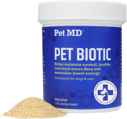 Pet MD Biotic Probiotics for Dogs & Cats - Prebiotic, Fiber, & Probiotic Powder - Gas, Constipation Relief, & Anti Diarrhea - Balance Digestive Fl...